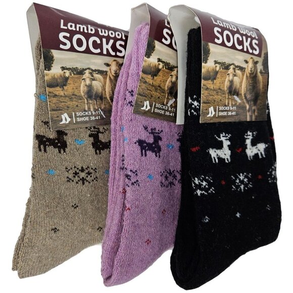 Womens Lamb Wool Socks, Winter Warm Boot Crew Thermal Holiday Sock, 3-PACK. NEW - Picture 1 of 3
